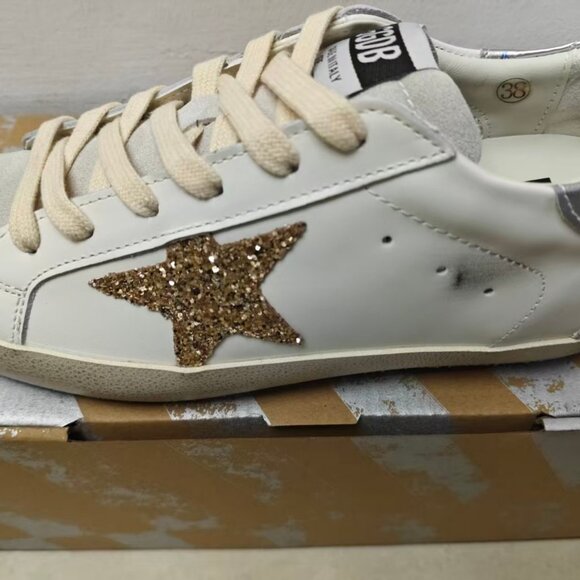Golden Goose White and Silver Superstar Sneakers - Picture 7 of 10